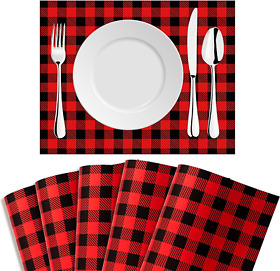 45 Pieces Red And Black Plaid Paper Place Mats Buffalo Disposable Table Ma