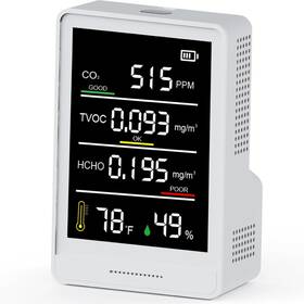 2545454 Aqitech Indoor Air Quality Monitor 8-in-1 Portable Co2 And Tvoc Detector White