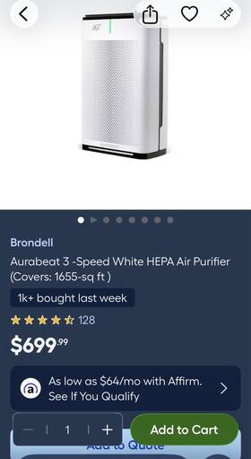Nsp-x1 Brondell Aurabeat Hepa Air Purifier 5-stage White Digital 1655 Sq Ft