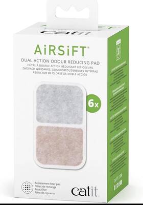 Catit 022517443125 Airsift Dual Action Air Purifier Pad 6 Pack Two Media Filter Keep Litter