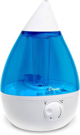 Crane 885116927706 Ultrasonic Cool Mist Teardrop Humidifier For 1 Gallon Blue And White