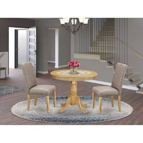 East West Furniture 840017338884 Andr3-oak-16 3 Piece Dining Table Set Contains A Round Kitch
