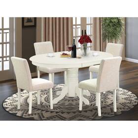 Avab5-lwh-02 East West Furniture 42 Inch Oval Dining Table Set White Linen Parsons Chairs 5 Piece - Fur