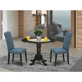 Dlce3-blk-21 East West Furniture 3pc Dinette Set Includes A Rounded Kitchen Tabl