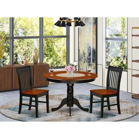 Hlno3-bch-w East West Furniture Round Dining Table Set 3 Piece Wood Seat Chairs 42 -