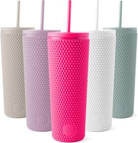 Clx-s-24-rvb Eatsmart Plastic Matte Studded Tumbler With Lid And Straw Reusable Bpa Free Iced Coffee