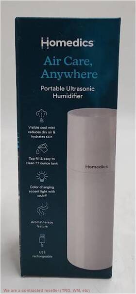 Homedics 031262118035 Portable Ultrasonic Humidifier With Night-light And Aromatherapy White