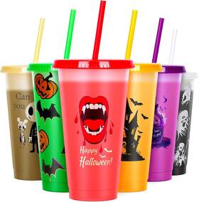 Honey-can-do 711181194210 Color Changing Cups With Lids And Straws 6 Pack 24oz Plastic Tumblers Set For H