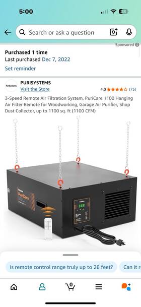 Puricare1100ig  Purisystems Air Filtration System 3 Speed Remote Controlled Removes Filter Dust Work