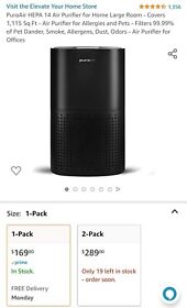 Puro Air Purifier Bedroom Hepa 14 Filter Capture 99.99% Pollen Pet Dander