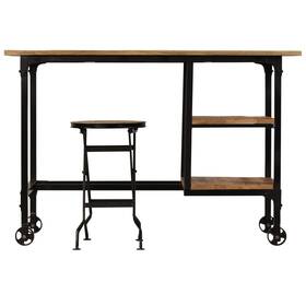245261 Vidaxl Desk Set Home Office Computer With Folding Stool Solid Wood Mango