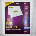 Avery 8987 Gold Foil Return Address Labels Open Box 5/10 Sheets. Fixed Price $10.00.