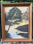 Vintage Mcm Original Painting Light Wood Frame Signed Lake House 16 X 20 Gift. Fixed Price $149.00.
