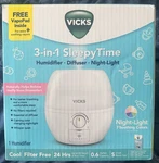 Vicks 3-IN-1 Sleepy Time Cool Mist Humidifier Diffuser Night-light. Fixed Price $22.25.