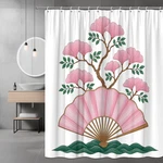 Pink Floral Shower Curtain With Fan Design For Home Decor. Fixed Price $19.99.