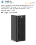 Medify Light Air Purifier W True Hepa H14 Filter Black MA-40 Uv 1,793 Sqft. Fixed Price $149.99.