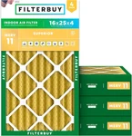 16X25X4 Air Filter Merv 11 Superior Pet & Allergy Defense (4-PACK), Electrostati. Fixed Price $75.96.