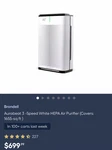 Brondell Aurabeat 3 -speed White Hepa Air Purifier (covers: 1655-SQ Ft ). Fixed Price $500.00.