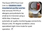 Dyson DP01 Pure Cool Link Air Purifier - White/silver. Fixed Price $200.00.
