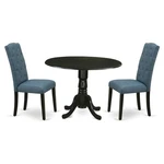 East West Furniture Dublin 3-PIECE Wood Dining Set Black/blue. Fixed Price $401.60.