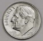 1952-D Roosevelt Dime. White No Toning. Bu. Inventory I. 176129. Fixed Price $13.00.